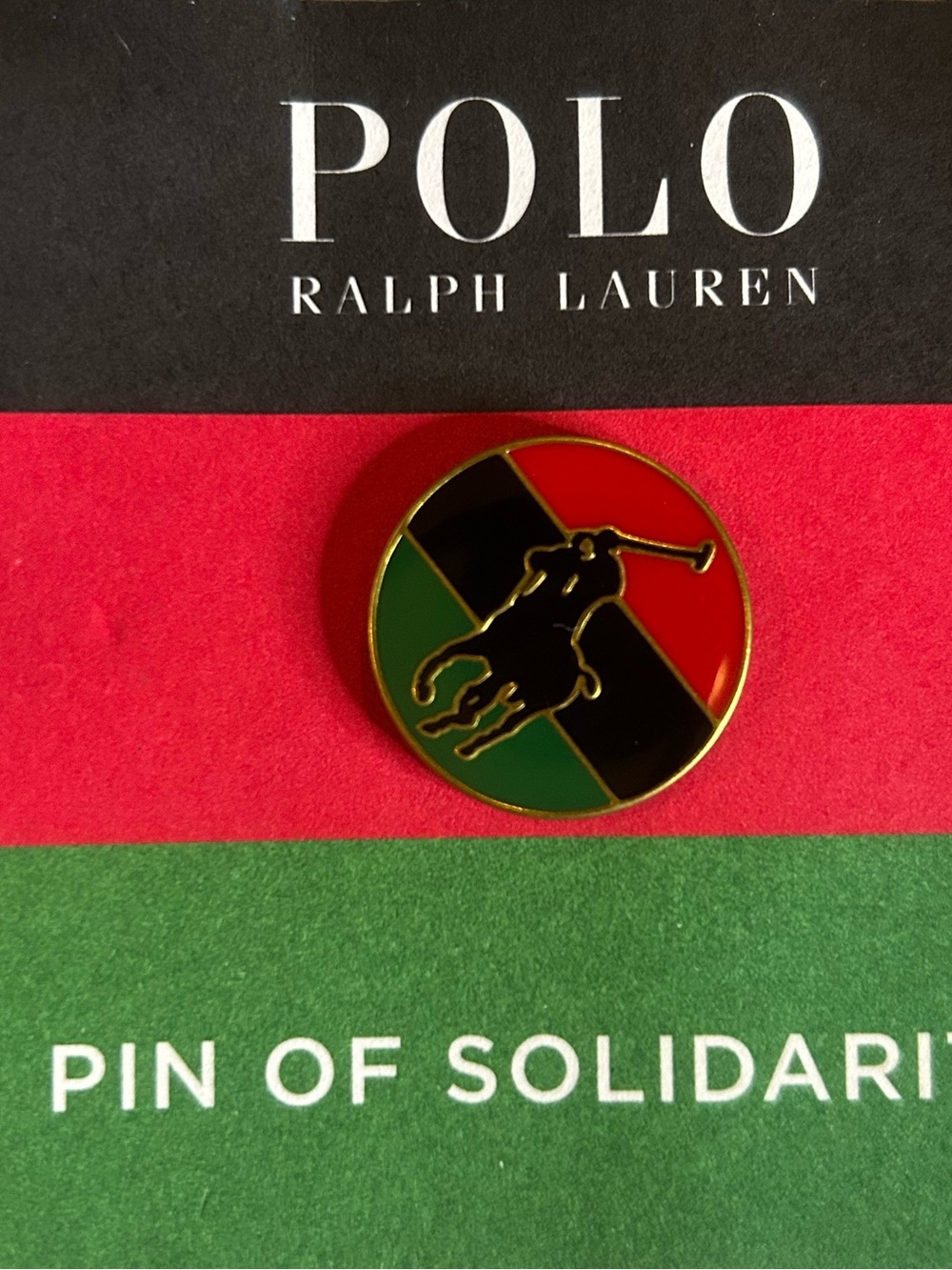 Polo by Ralph Lauren Enamel Pin — Red, Black, Green pin of solidarity